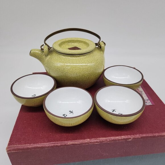 Japanese Style Ceramic Teapot Set With 4 Cups & Gift Box - Picture 2 of 11